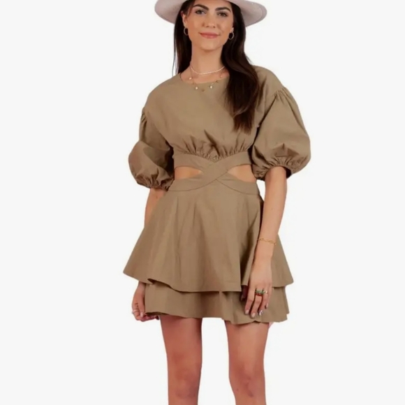 Vici Dresses & Skirts - Nwt VICI Puff Sleeve Mini Cutout Dress small 4 olive green